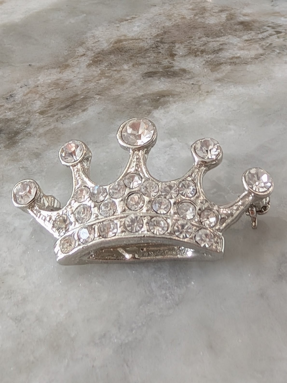 Vintage Silver Crown Rhinestone Brooch - Sparkling Silver
